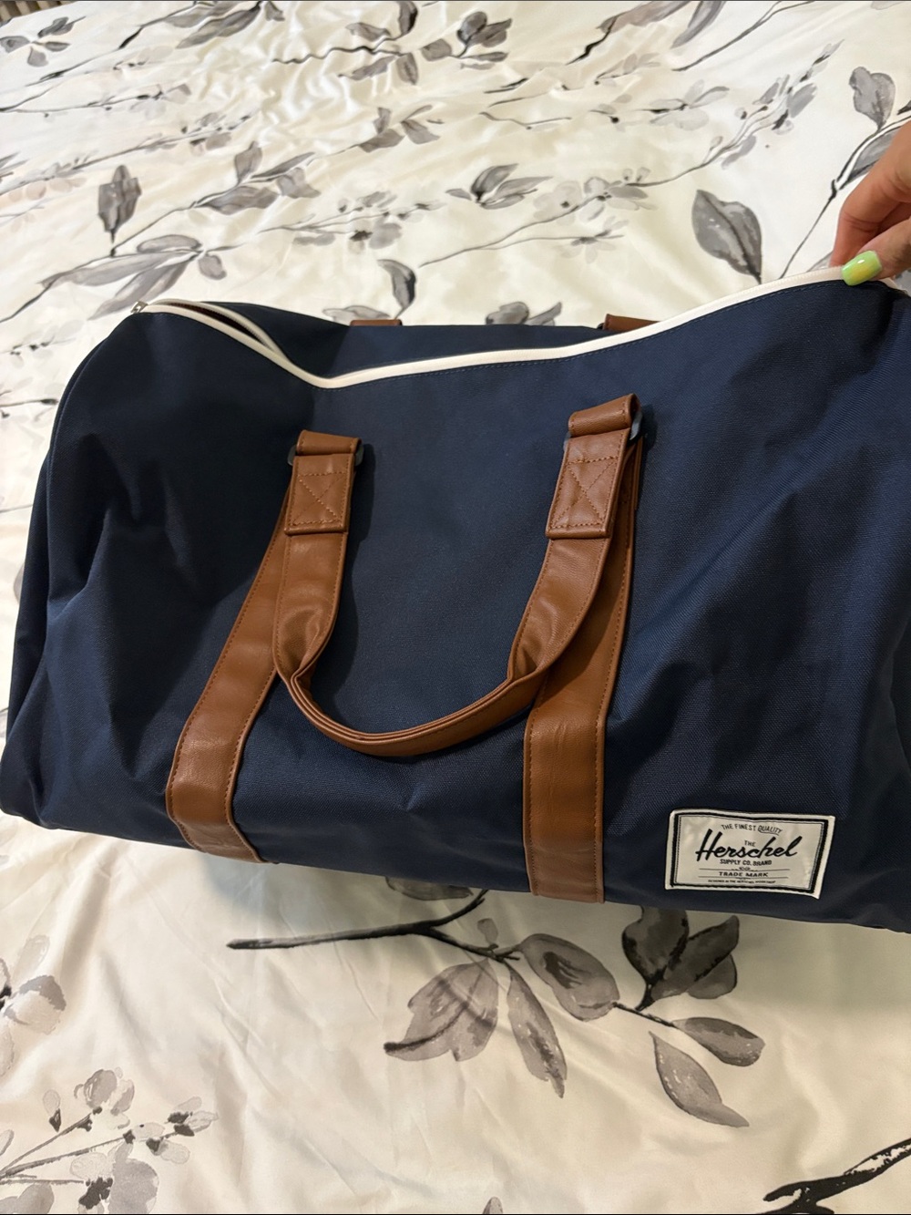 Herschel Supply Company Navy and Brown Duffel Bag with White Piping